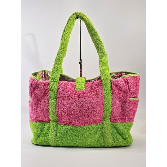 VINTAGE Lilly Pulitzer Pink Green XL Terrycloth Beach Bag Tote Purse Shopper GUC - Picture 11 of 12